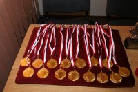 Fotografia kolorowa przedstawiająca medale ułożone na tacy