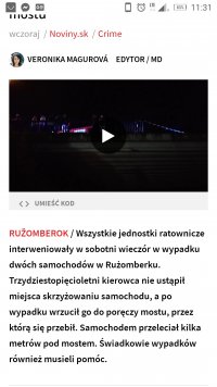 Fotografia kolorowa przedstawiająca polskie tłumaczenie jednego ze słowackich portali opisujących wypadek drogowy