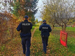 dwóch policjantów idących na działki